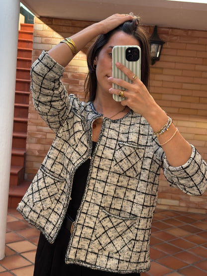 Blazer Xadrez Creme E Preto