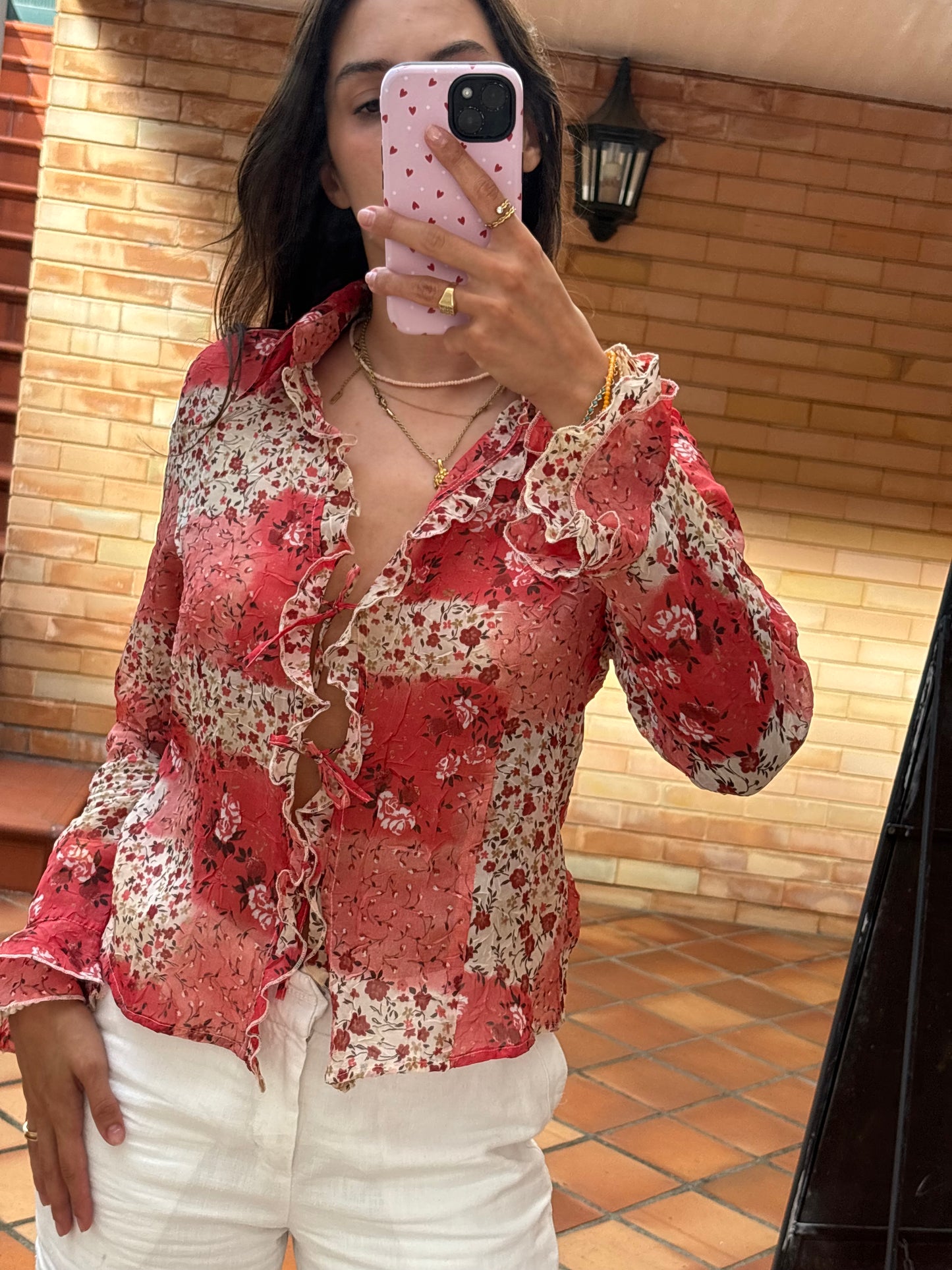 Camisa Estampado Floral Vermelho