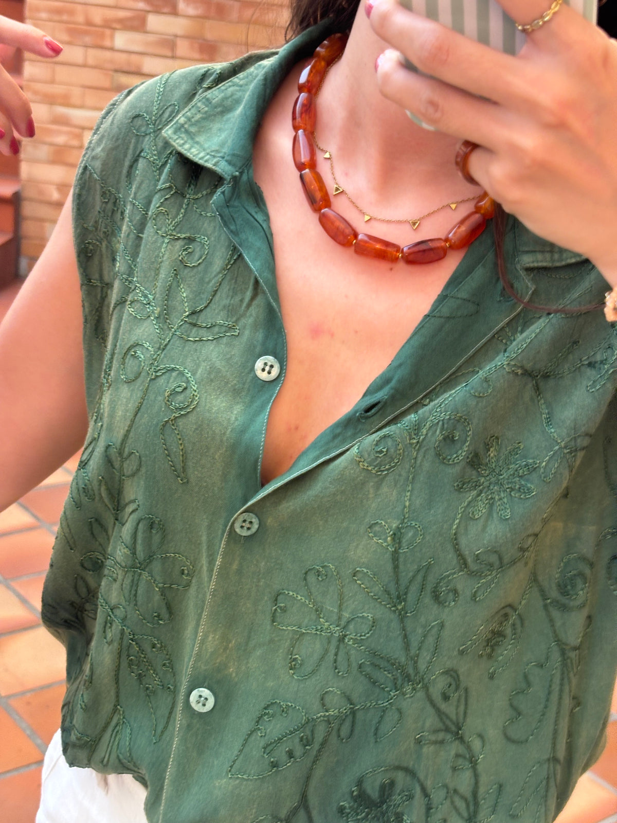 Camisa Verde Bordada Vintage