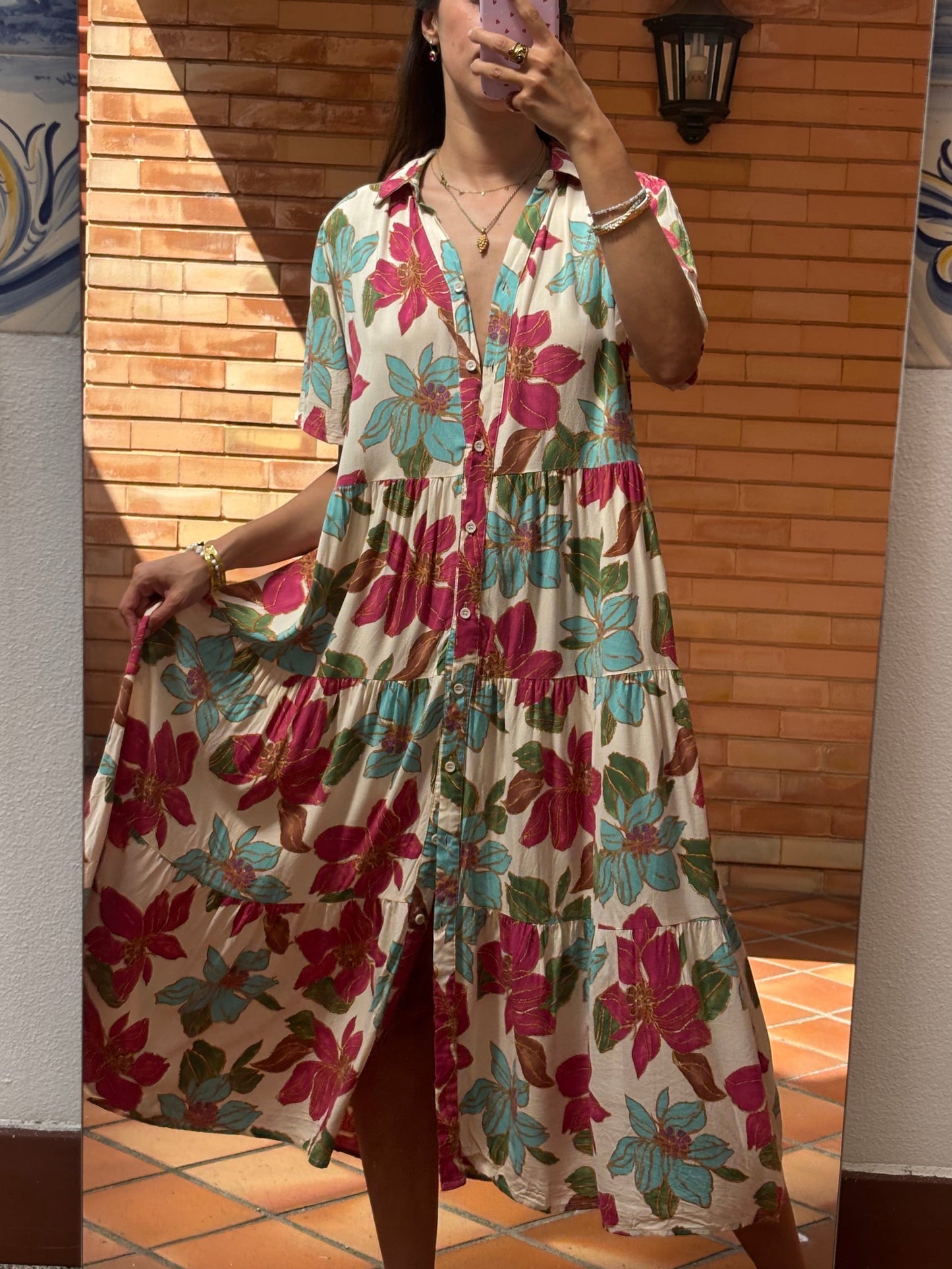 Vestido Midi Floral Estampado Tropical