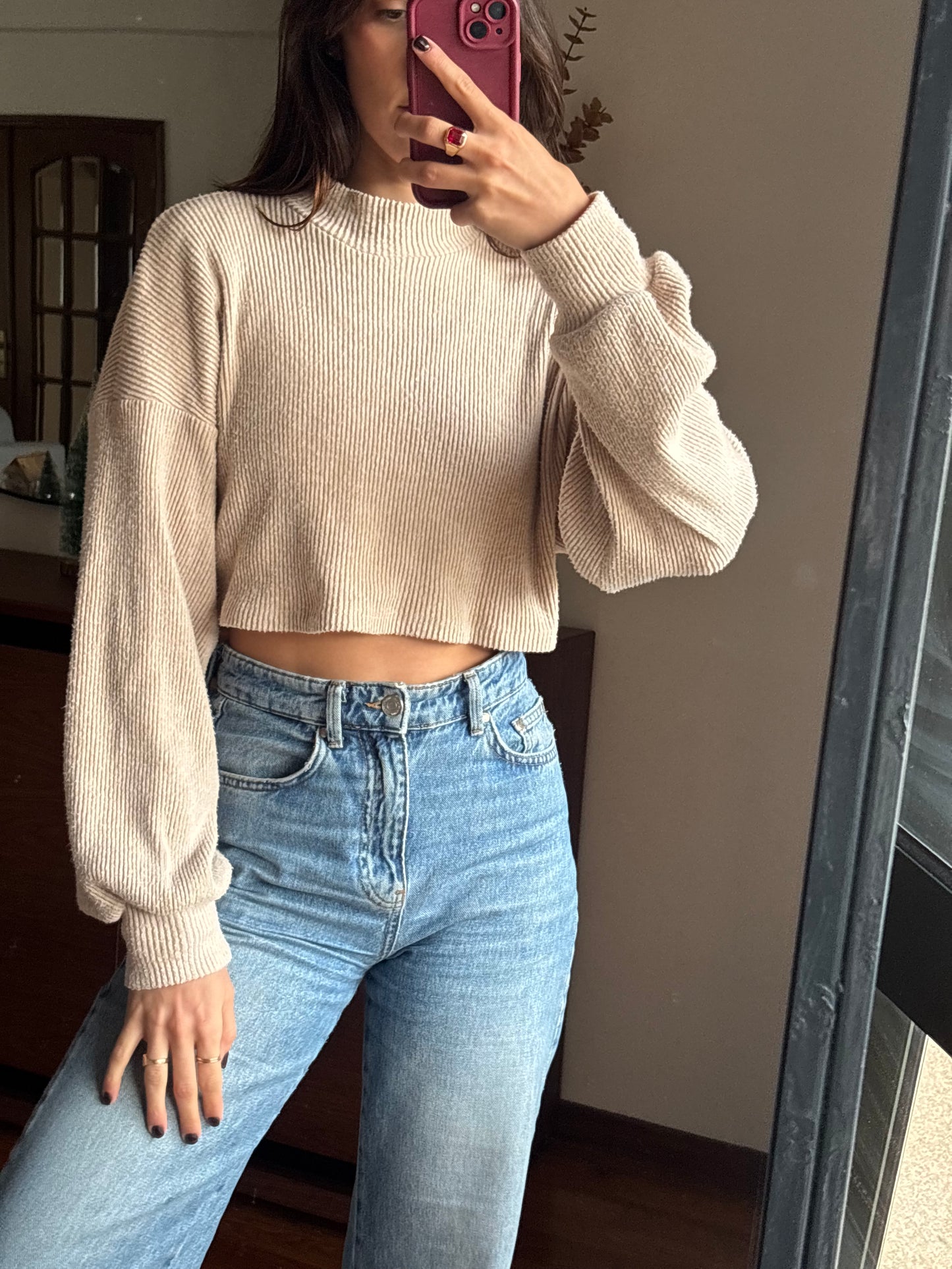 Cropped Knit Beige