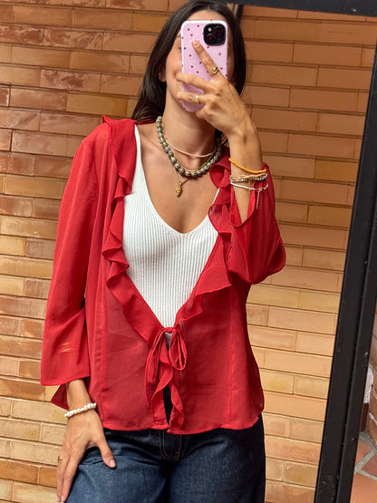 Blusa Chiffon Vermelha Folhos