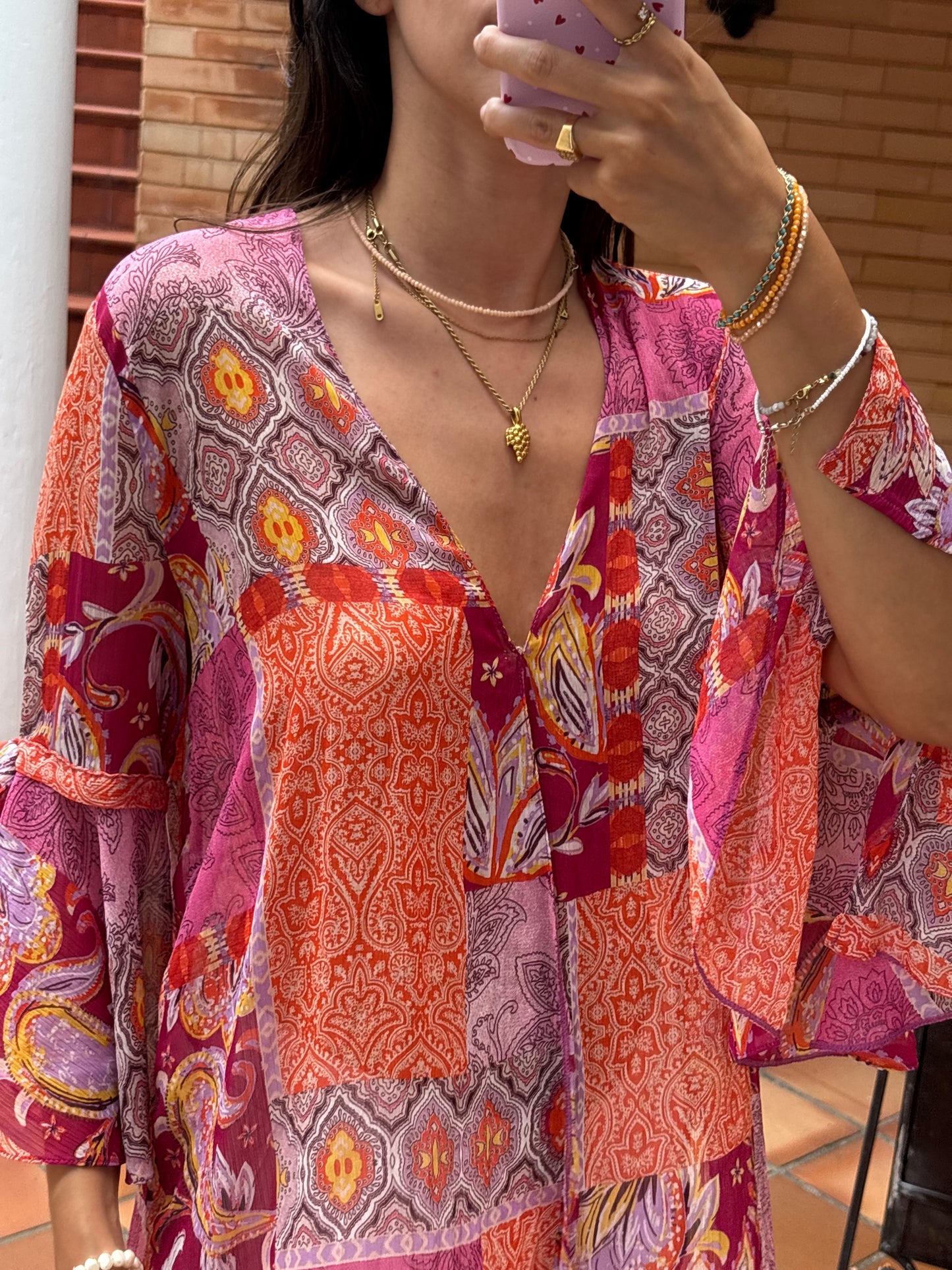 Camisa Fluida Patchwork Multicolor