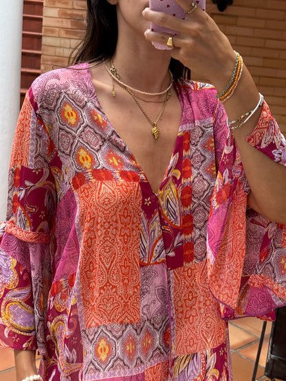 Camisa Fluida Patchwork Multicolor