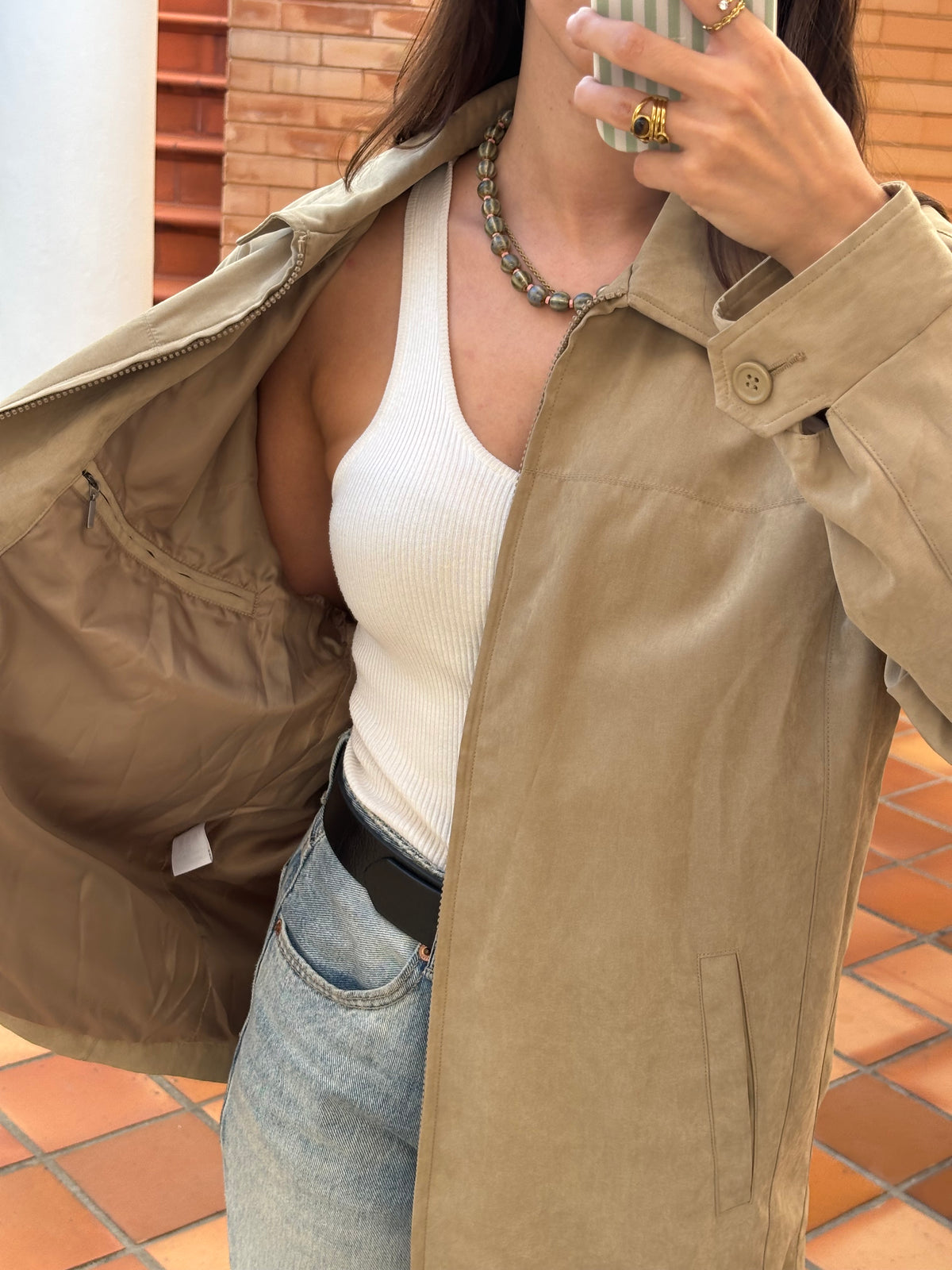 Casaco Bege em Suede Leve