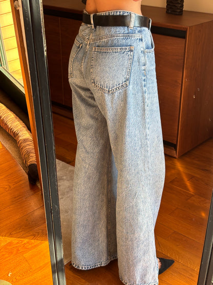 Calças De Ganga Wide Leg Azul Claro