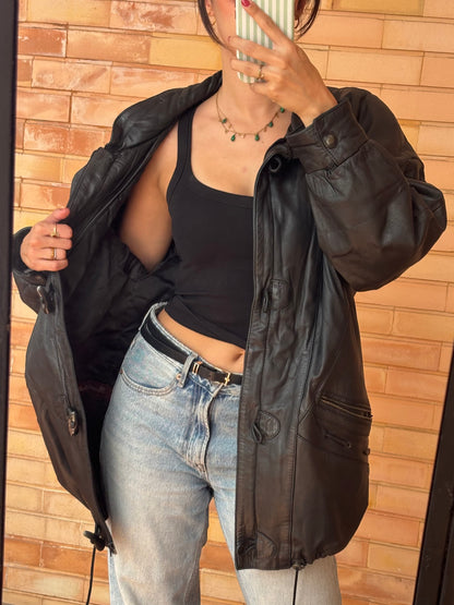 Casaco de Pele Royal Leather Preto com Fivelas