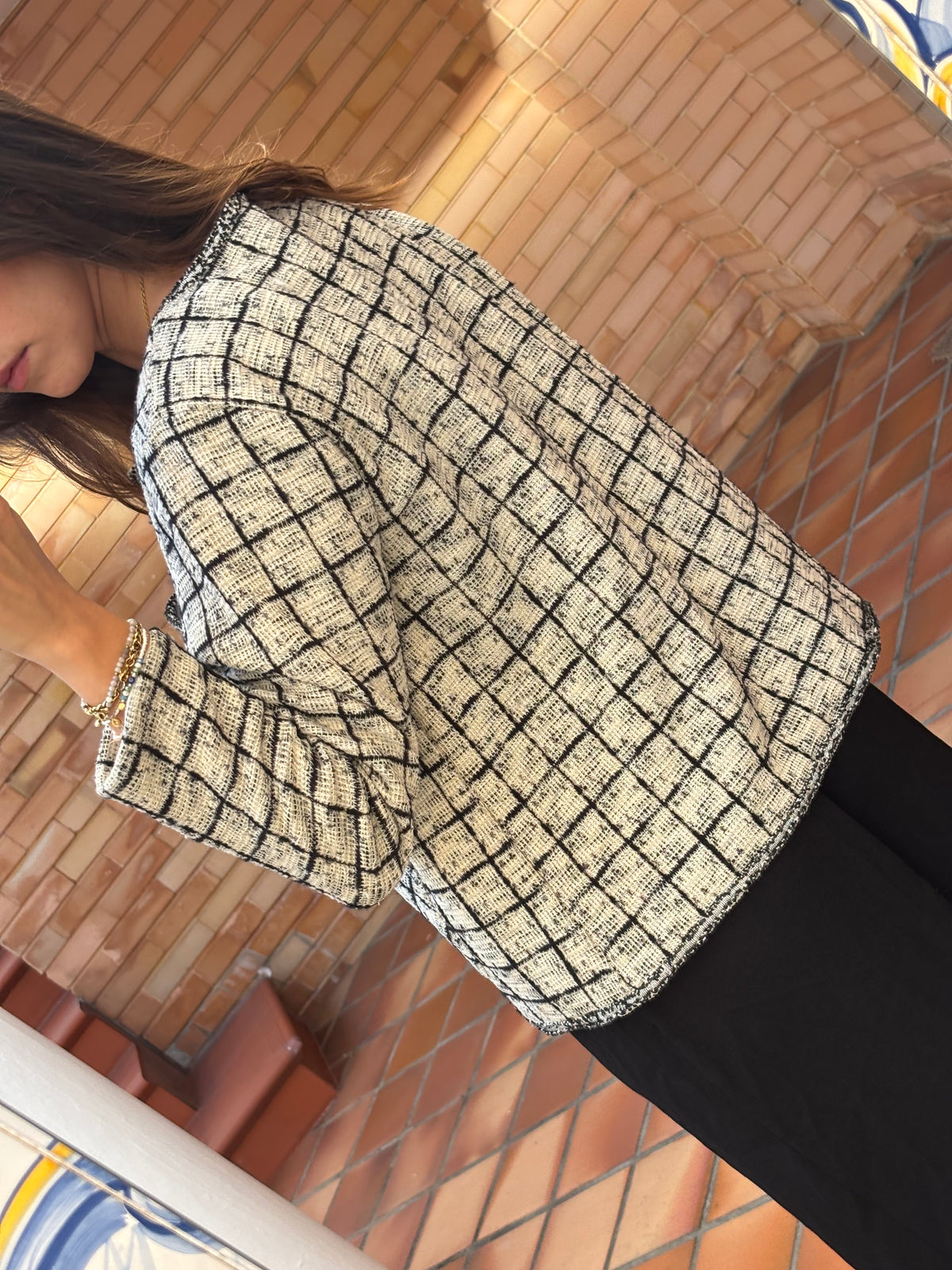 Blazer Xadrez Creme E Preto