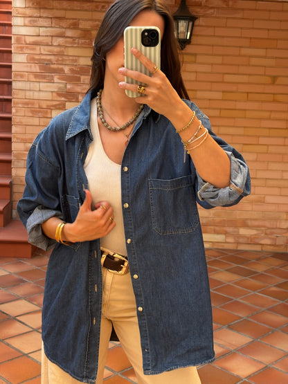 Camisa Denim Azul Escuro Vintage