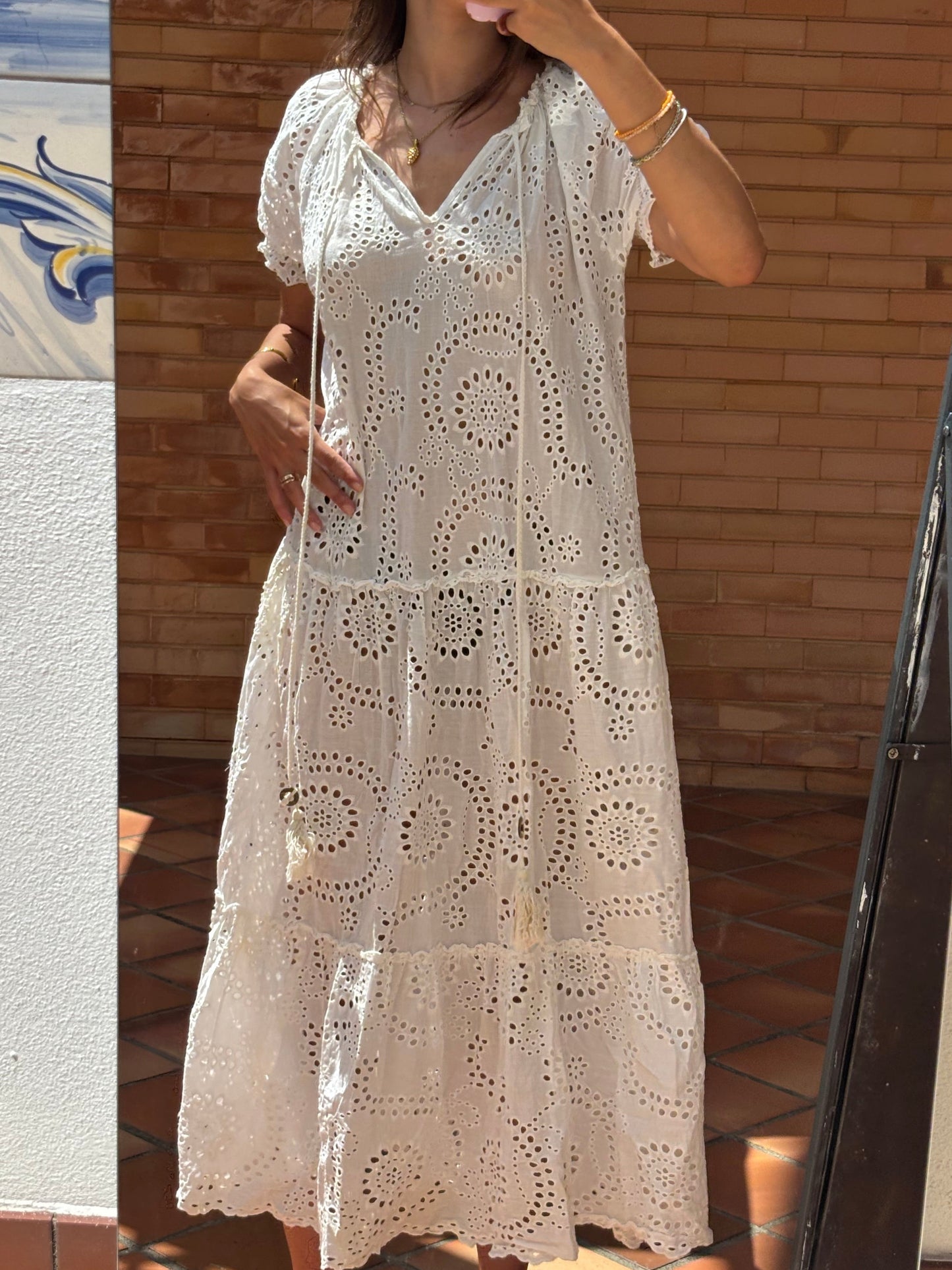 Vestido Maxi Branco Bordado