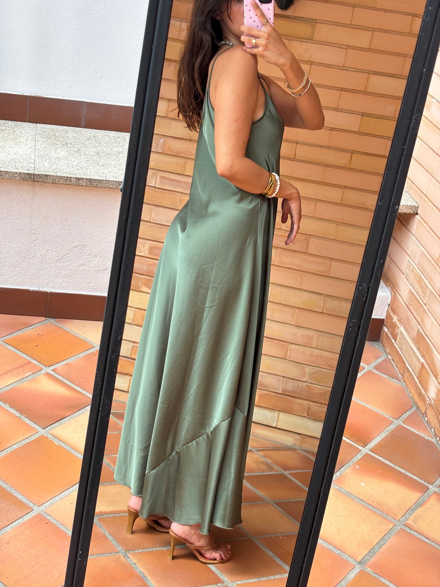 Vestido Cetim Verde Musgo