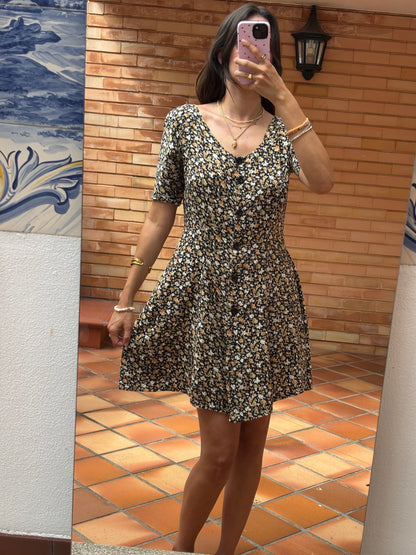 Vestido Estampado Floral Botões