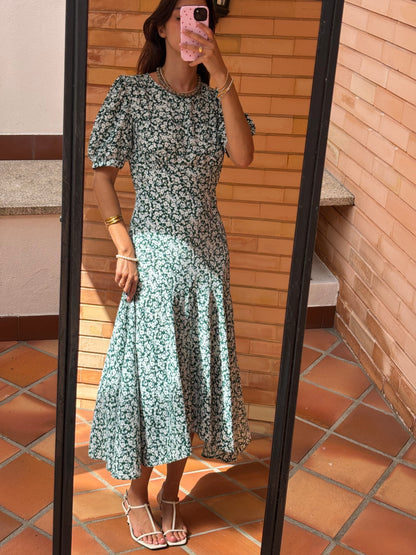 Vestido Floral Verde Midi