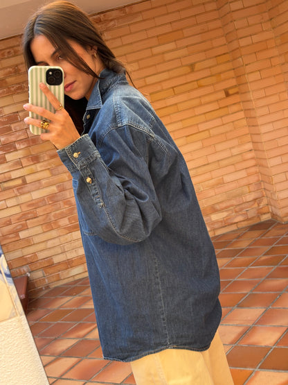 Camisa Denim Azul Escuro Vintage