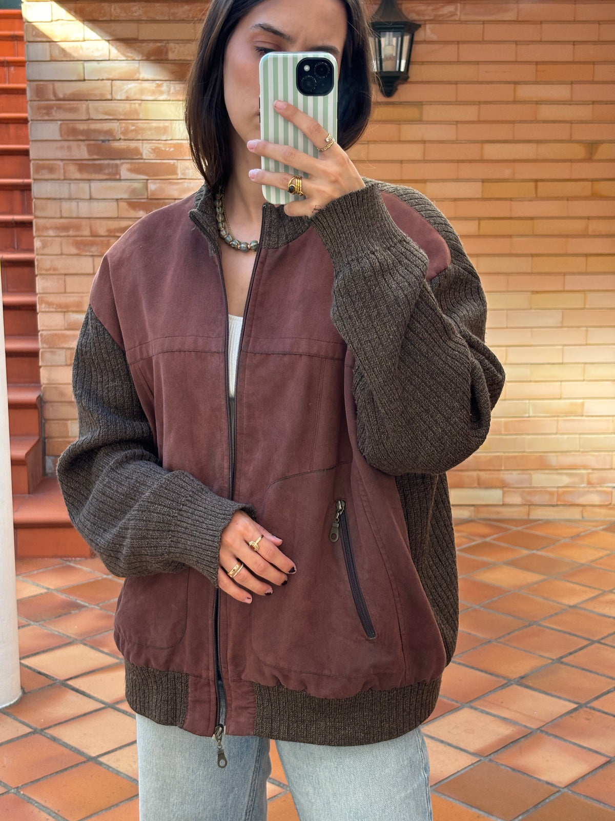 Casaco Bicolor Burgundy Com Malha Castanha