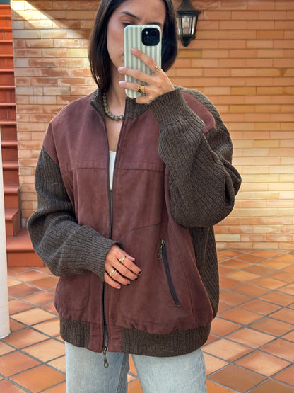 Casaco Bicolor Burgundy Com Malha Castanha