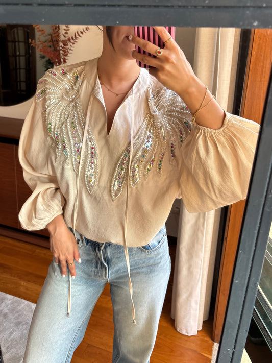 Blusa Mochy 100% Algodão com Missangas