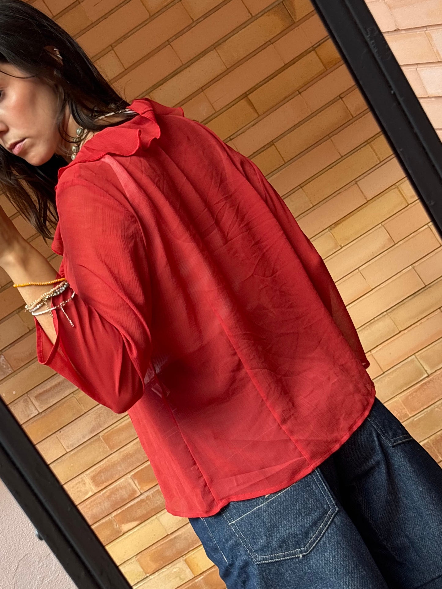Blusa Chiffon Vermelha Folhos
