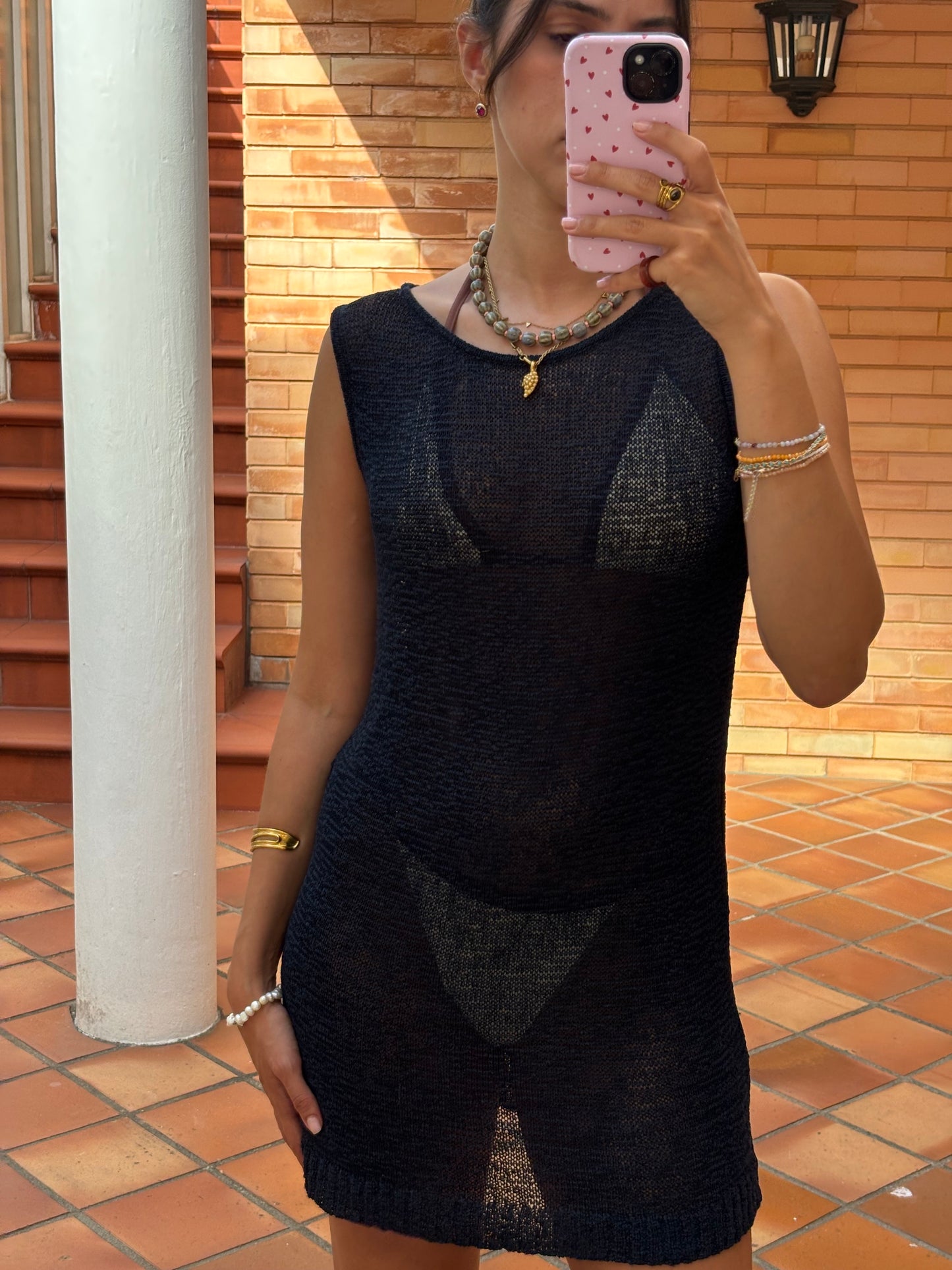 Vestido Azul-Escuro Tricot Semitransparente