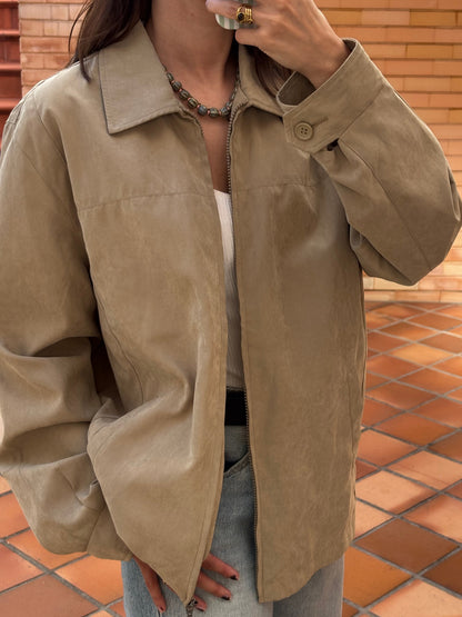 Casaco Bege em Suede Leve