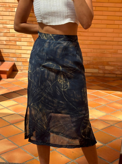 Saia Midi Vintage Azul Escuro