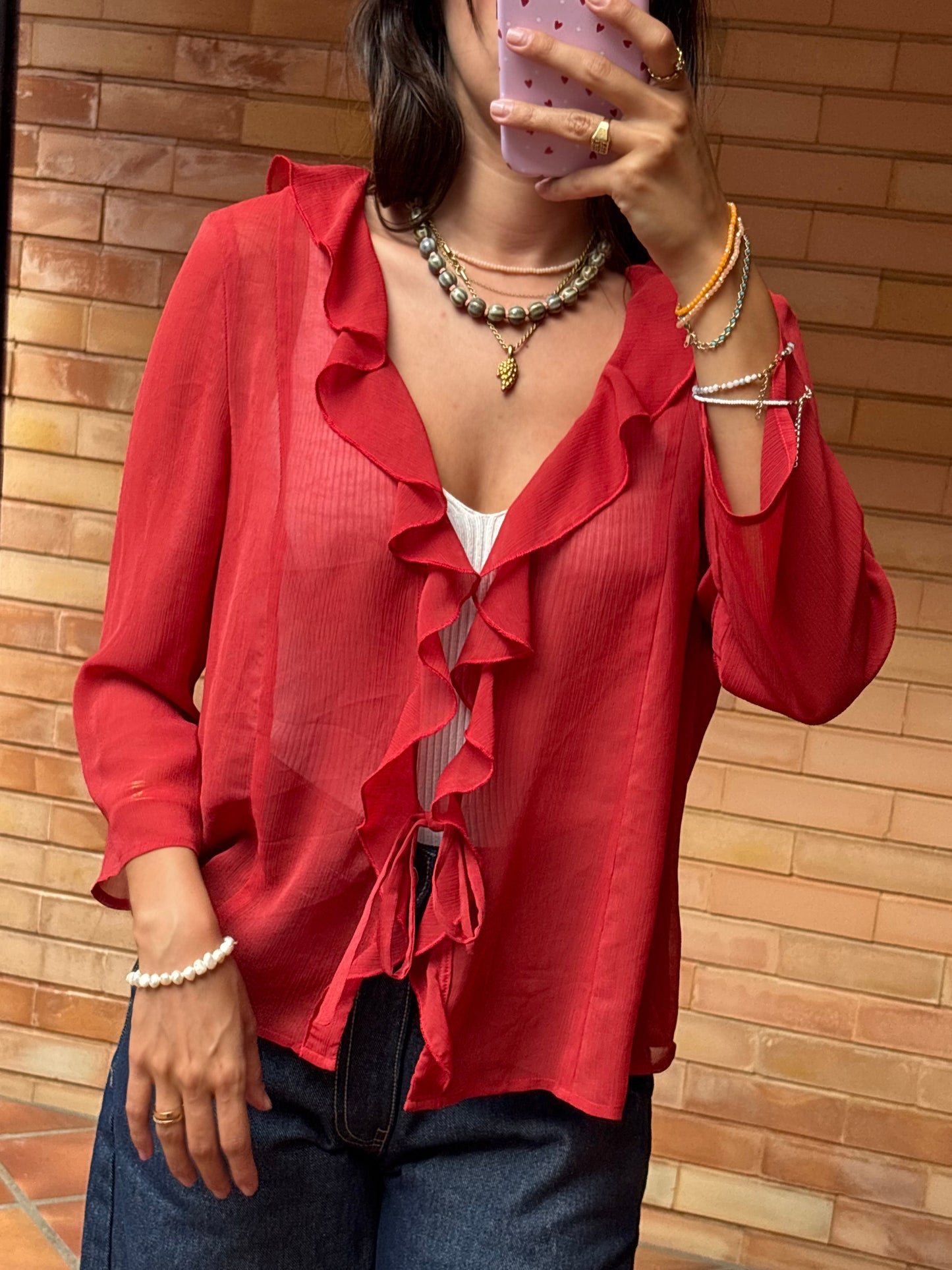 Blusa Chiffon Vermelha Folhos