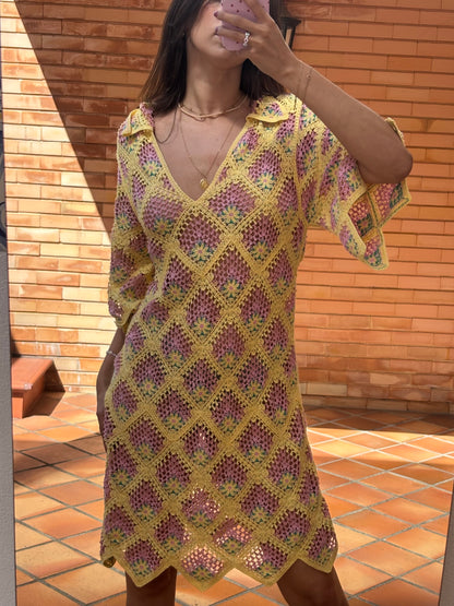 Vestido Crochet Flores Multicolor