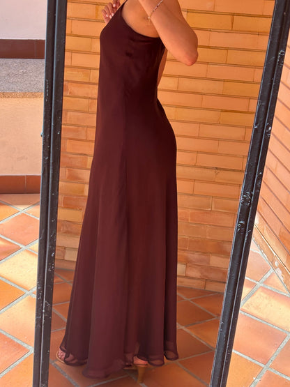 Vestido Slip Longo Bordô