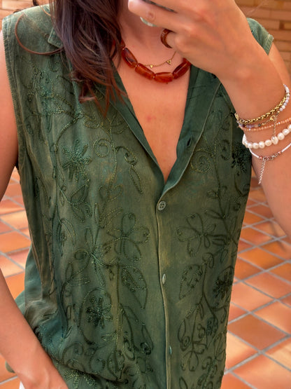 Camisa Verde Bordada Vintage