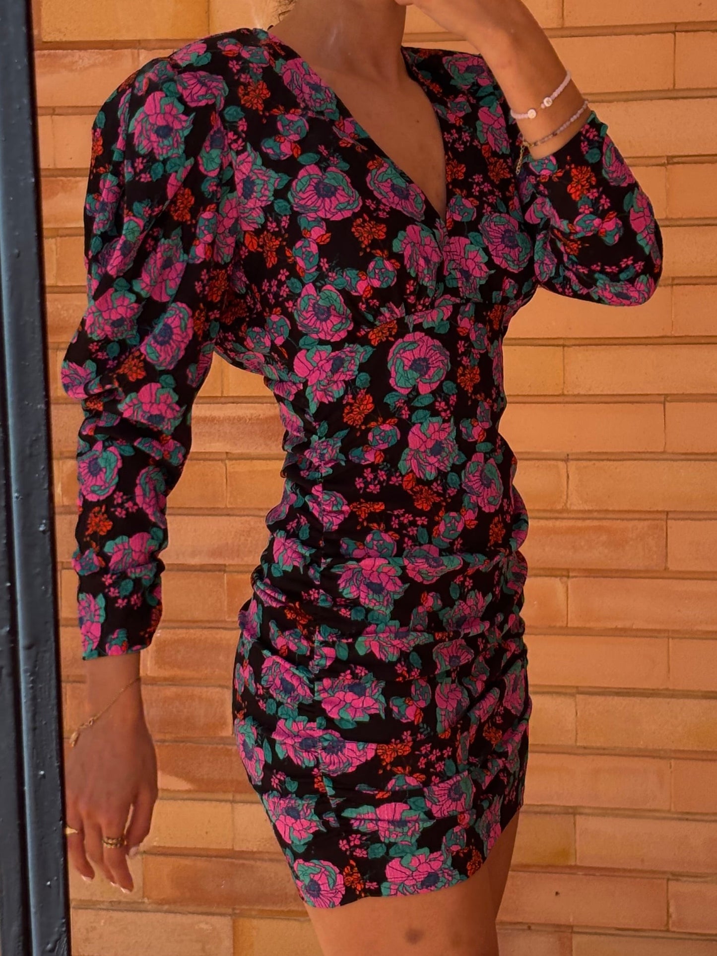Vestido Floral Franzido Zara