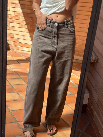 Calças De Ganga Wide Leg Castanho