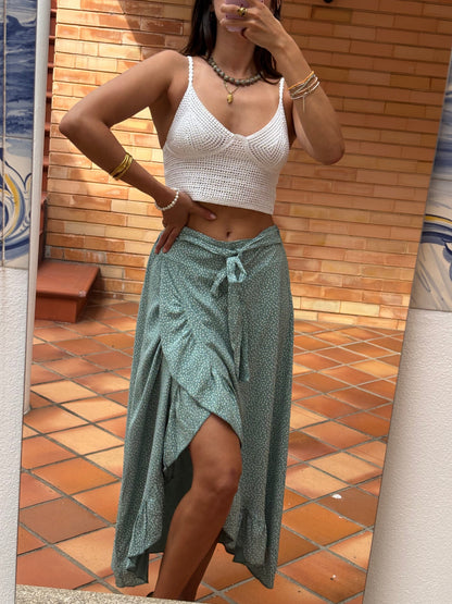 Saia Turquesa Estampada Floral