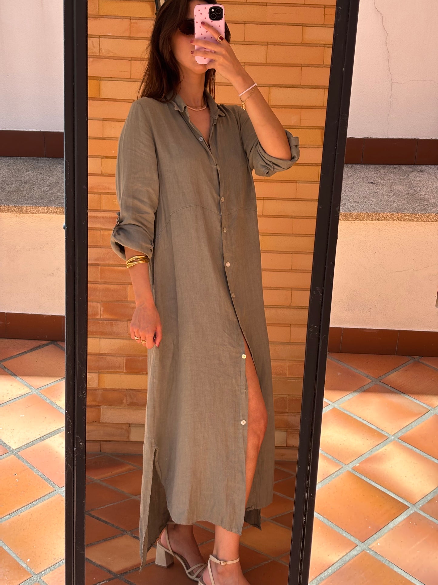 Vestido Camiseiro Maxi Linho Italiano