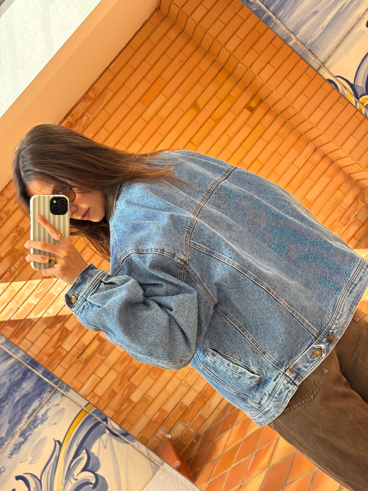 Casaco de Ganga Oversized em Algodão com Forro Estampado