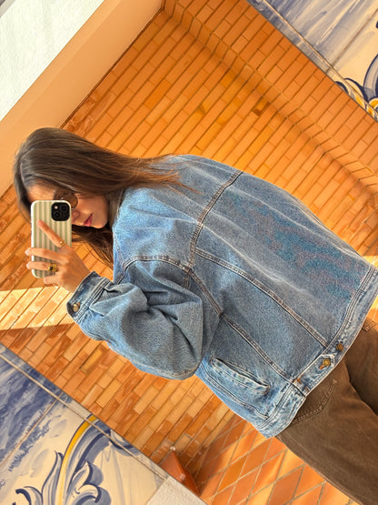Casaco de Ganga Oversized em Algodão com Forro Estampado