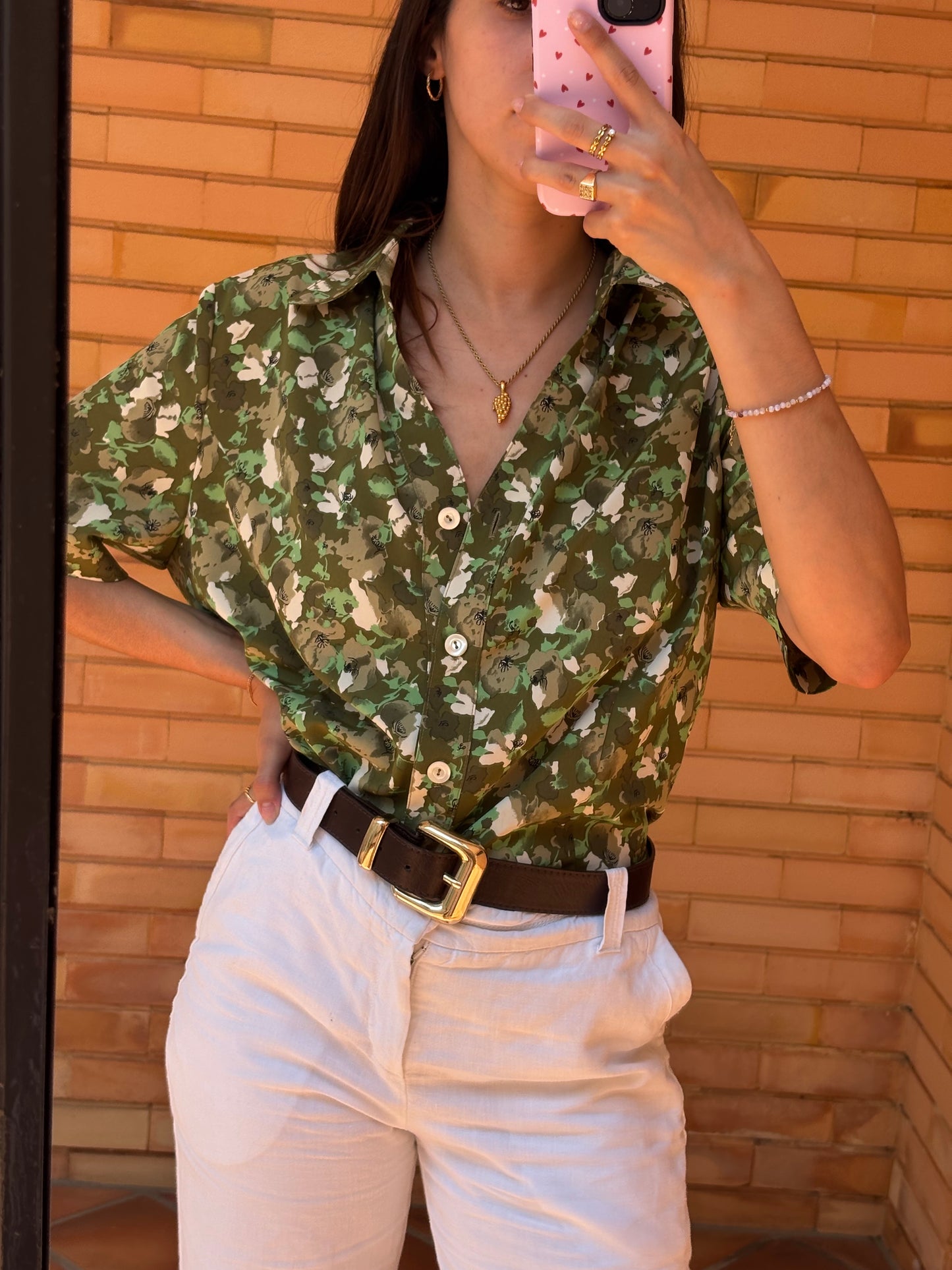 Camisa Verde Floral Vintage