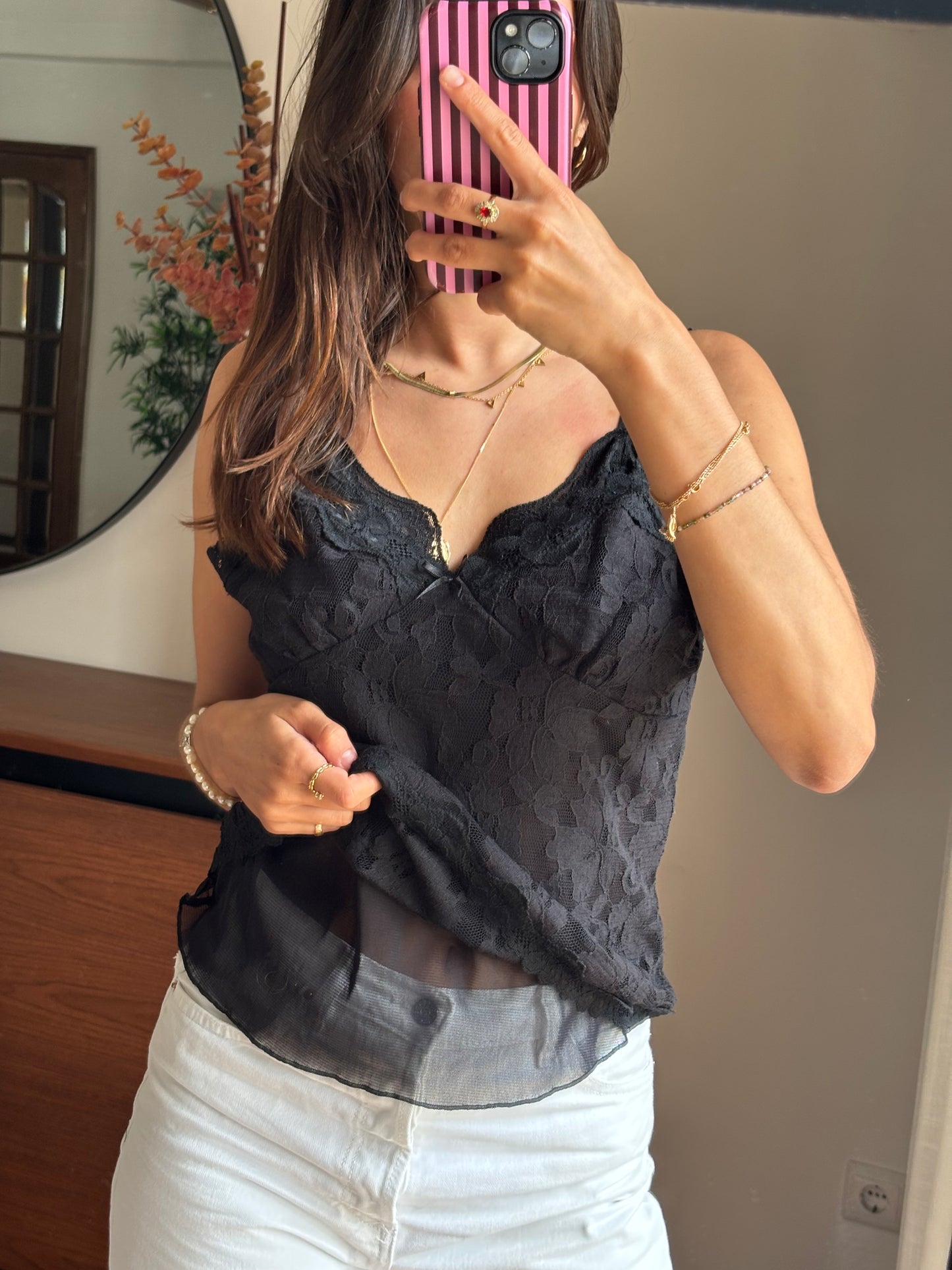 Top Renda floral Preto