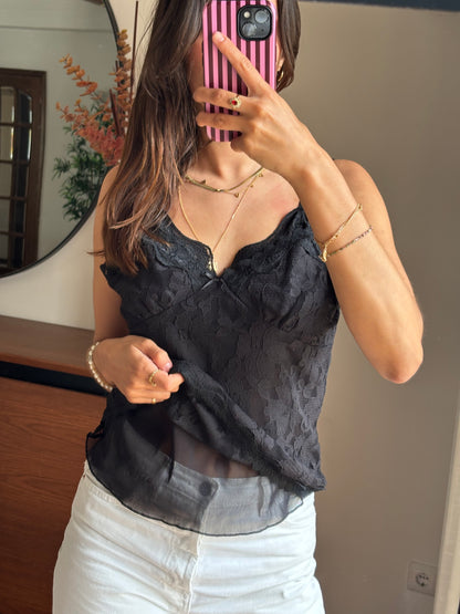 Top Renda floral Preto