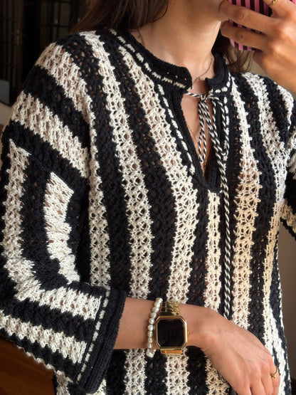 Blusa Crochet Mistura de Algodão