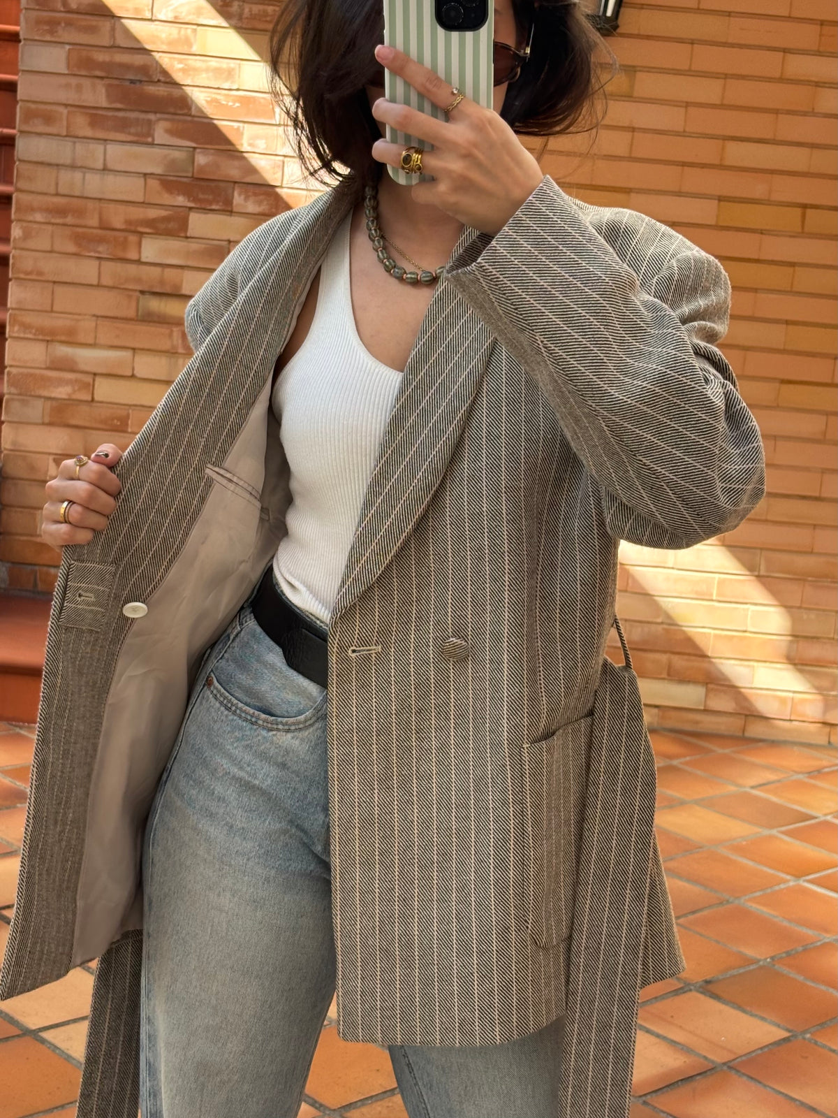 Blazer Oversized às Riscas com Cinto