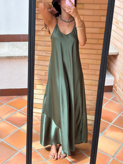Vestido Cetim Verde Musgo