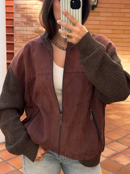 Casaco Bicolor Burgundy Com Malha Castanha