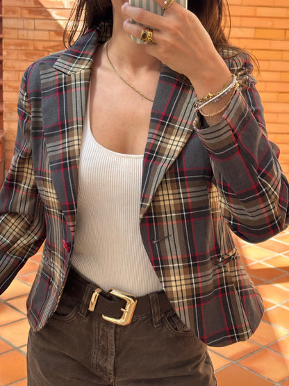 Blazer Rinascimento Xadrez Castanho e Vermelho