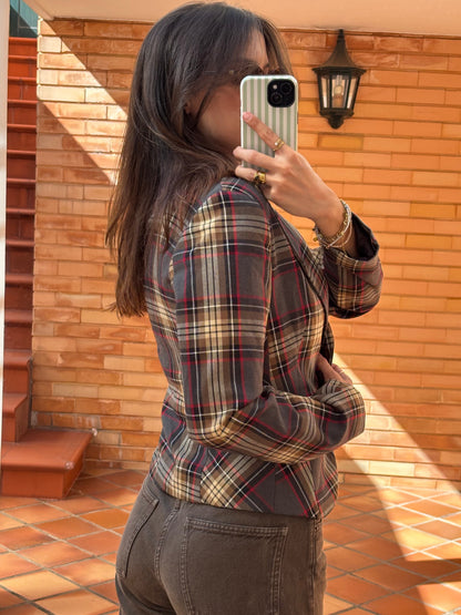 Blazer Rinascimento Xadrez Castanho e Vermelho