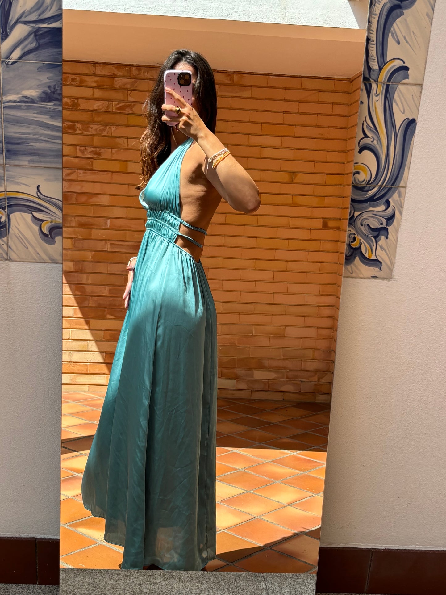 Vestido Turquesa Acetinado
