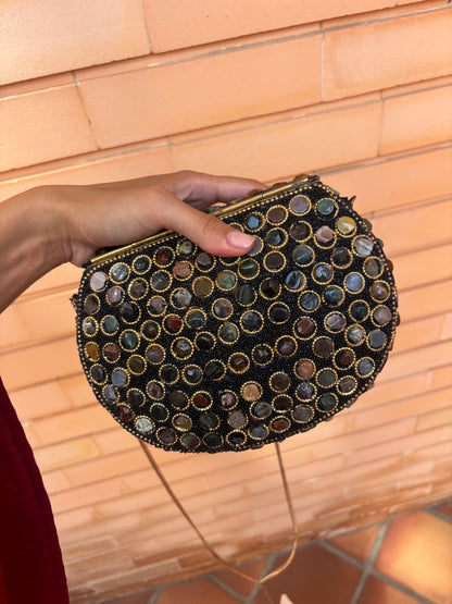 Mala de Pedraria Preta e Dourada