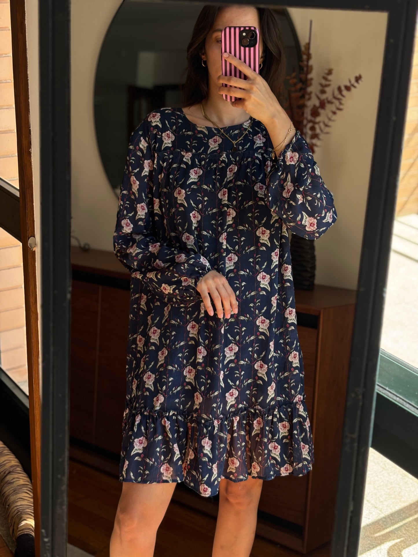 Vestido Boho Floral Azul-Marinho