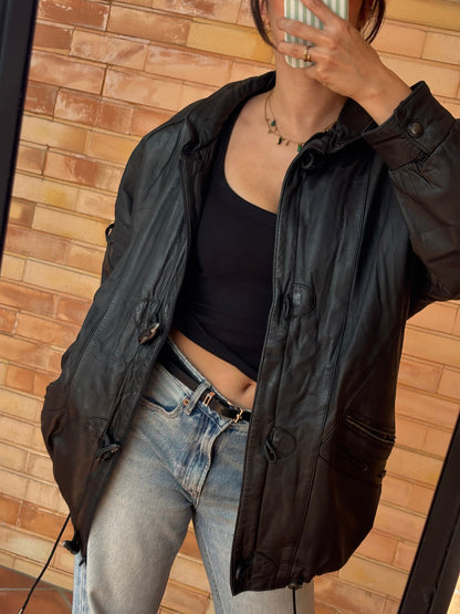 Casaco de Pele Royal Leather Preto com Fivelas