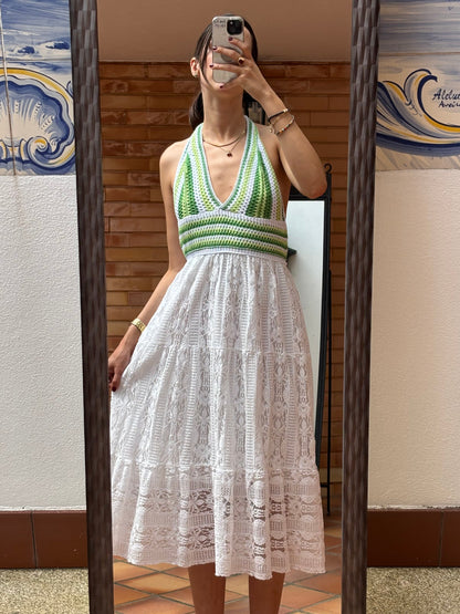 Vestido Halter Crochet e Renda