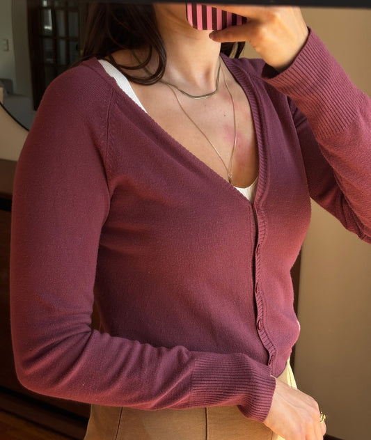 Cardigan Bordô Com Botões